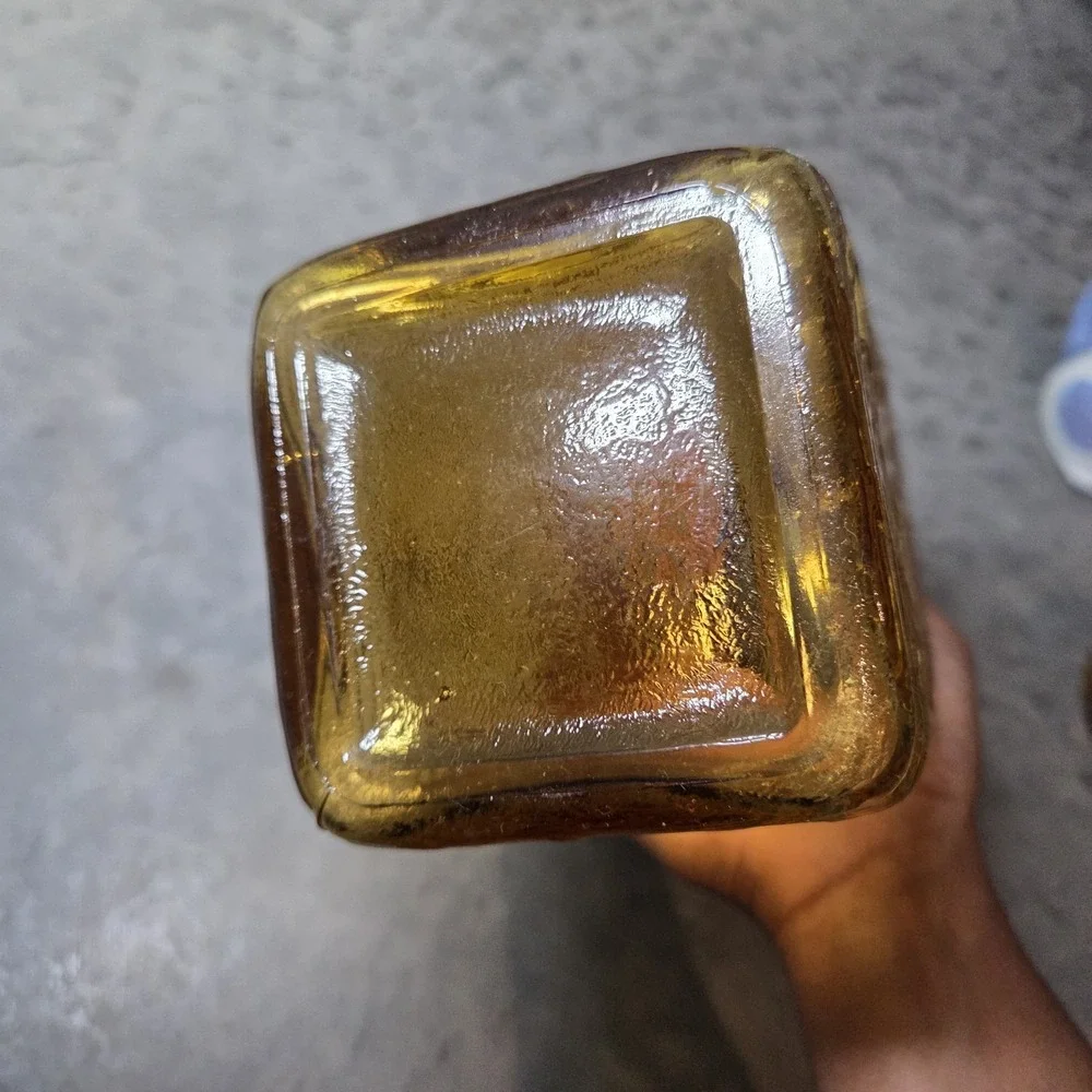 Vintage Amber Glass Decanter with Ball‎ Stopper Ribbed Square Bottle
